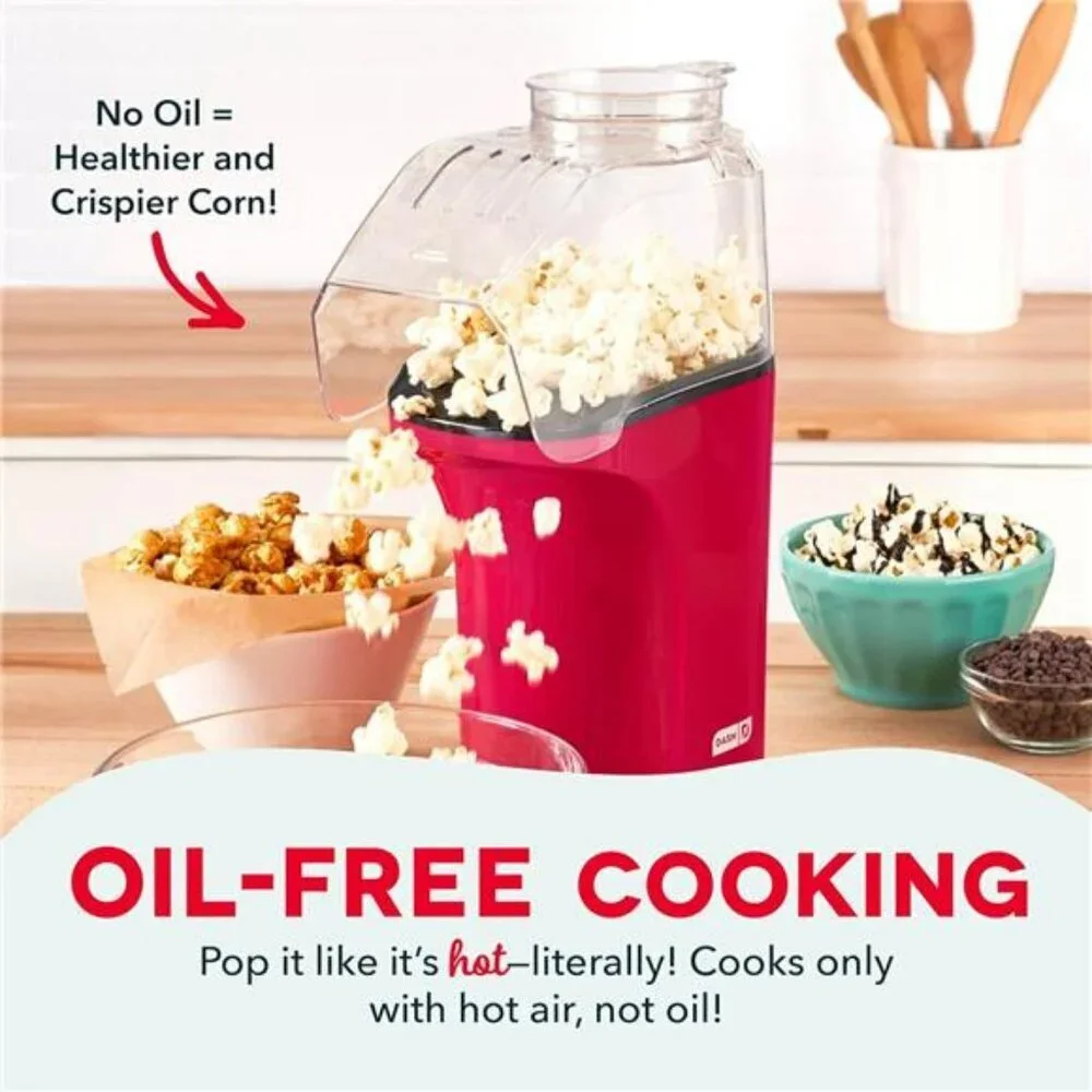 Hot Air Popcorn Maker Red 16 Cup Popper with Butter Melter Oil Free Snack